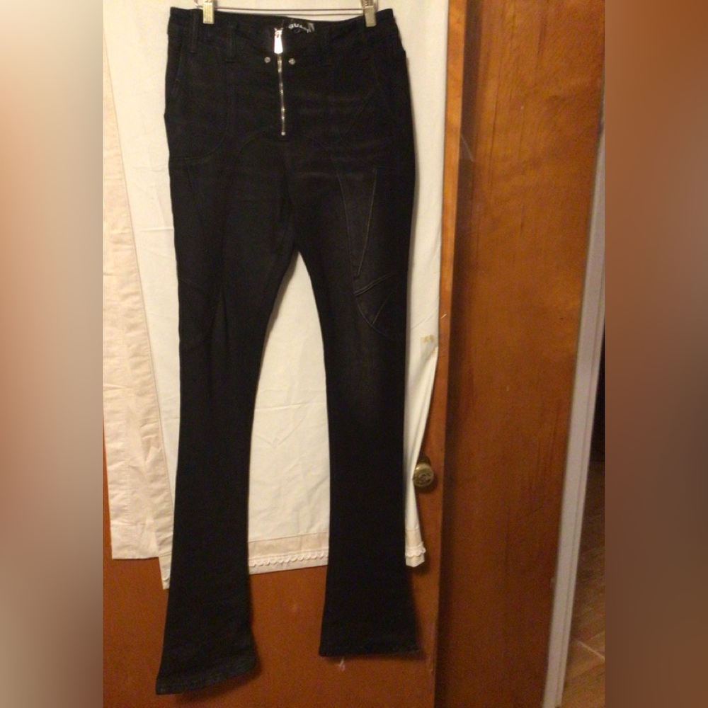 GUAPI long  skinny flared jeans with exposed metal zip. SZ 40 Goth,casual